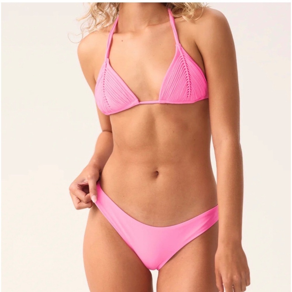NWT PQ Swim set Isla top ruched teeny bottom pink large DD swim beach resort